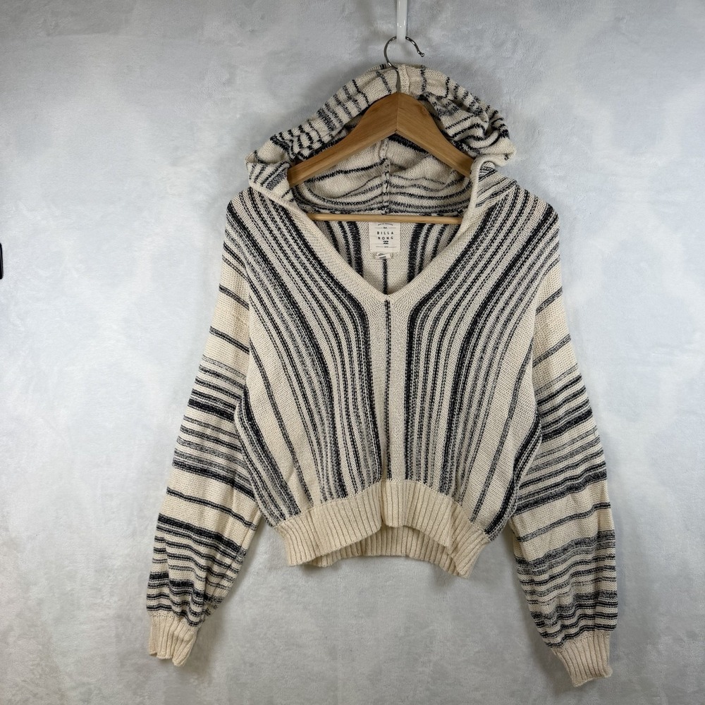 Billabong Baja Beach Hooded Sweater Multicolor Knit Stripe Boho Poncho Size S